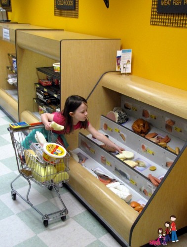 "Shopping" at CityWorks Grocery in the Iowa Children's Museum