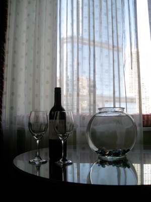 A bottle of wine and a goldfish, what more does one need?