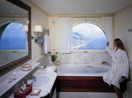 Hotel Caruso, former 11th century palace offering views of the Amalfi coast in Ravello, Italy.