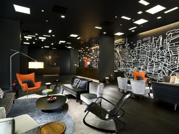 Toronto Lobby coal-black lobby, Studio Gaia, Thompson Toronto, Nancy D. Brown, travel