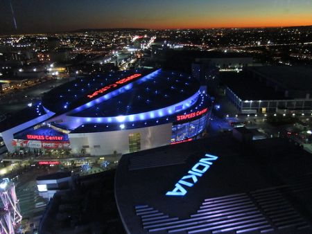 Staples Center and Nokia Theatre from the roof of the Ritz-Carlton Hotel